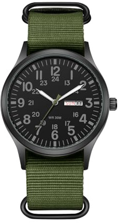 Avaner klockor män taktisk militärklocka: Herrklocka med datum- och veckodagsfunktion nylonarmbandsur med arabiska siffror 24 timmar skala lysande visare analog kvartsur för män