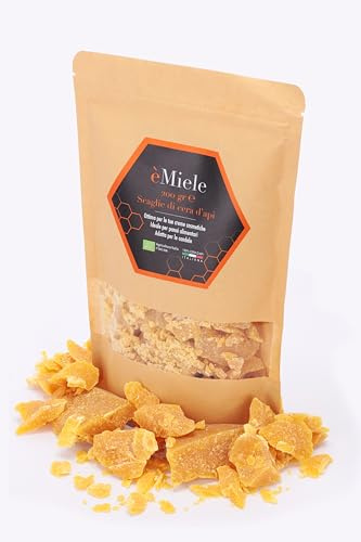 èMiele - Scaglie di Pura Cera d'api 200 gr, Biologica, Italiana, proveniente dai Nostri alveari a conduzione Naturale e Sostenibile, Ideale per Cosmetici, Panni di Cera Alimentari e Candele.