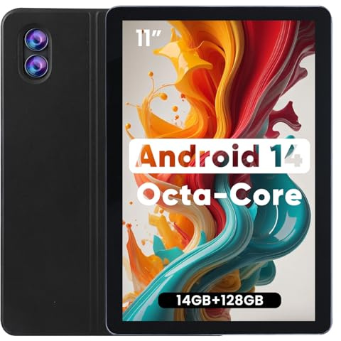 Android 14 Tablet 11 Zoll Octa-Core-Prozessor 14 (6+8) GB RAM 128 GB ROM, Großbild-Tablets mit Hülle Wi-Fi 6, 2 MP + 8 MP Kamera, 8000 mAh Akku, Computer Tablet PC für Streaming, Lesen, Gaming