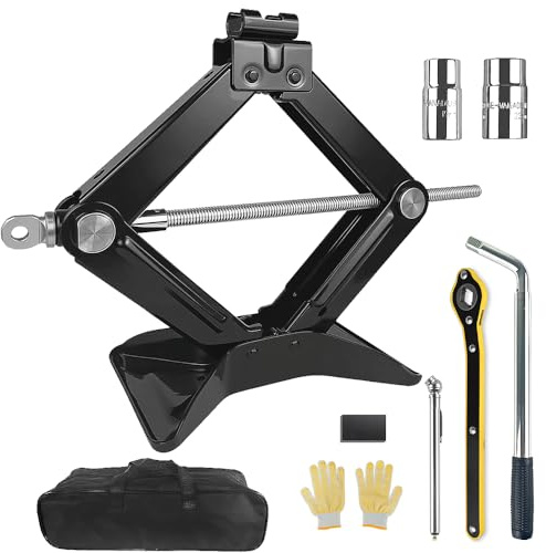 VONLX Car Lift Jack Kit 2 Ton (4409 lbs) Tire ScissorJack Tool Kit Universal Auto Emergency Kits with Rubber Jack Pad, Ratcheting Handle and L-Wrench Tire Changing Kit for Car SUV MPV