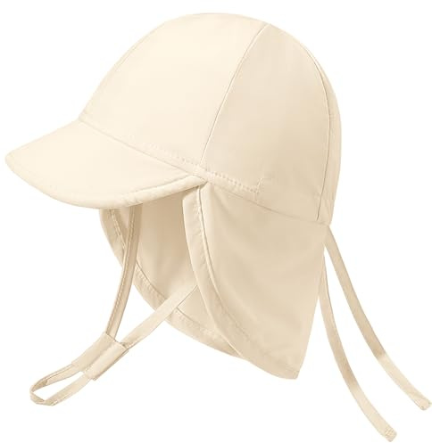 Xnova Bébé Enfant Chapeau De Soleil UPF 50+ avec Protection du Cou, Casquette de Visière Respirant Séchage Rapide avec Large Bord, Bonnet Bob de Bain Plage pour Fille Garçon (Beige, S)