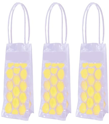 Lot de 3 Sacs Rafraîchisseurs de Bouteille - Seau à Glace Nomade avec Gel Jaune Or - Housse Isotherme Haute (25cm) pour Vin, Champagne & Spiritueux - Idéal Été, Apéro & Cadeau