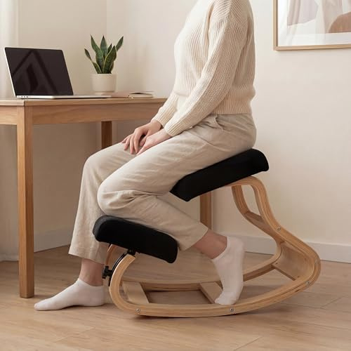 NYPOT Ergonomic Kneeling Chair with Adjustable Seats - Knee Chair for Posture Correction & Kneel Rocking Stool for Desk - Back Pain Relief and Support for Home and Office (Modern, Black Sand)
