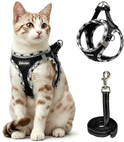 Zelvian Adjustable Cat Harness and Lead Set, Escape Proof Vest, Black, XS