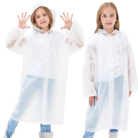 EQLEF 2 Pcs Kids Poncho Waterproof, Reusable Kids Raincoat with Hood for Boys and Girls(39.3 * 59.1in) Lightweight EVA Rain Poncho for School Festival Camping and Outdoor Activities (white)