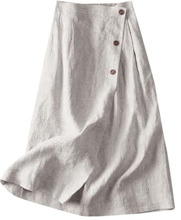 2025 Women's Casual A Line Dress Summer and Linen Medium Length Elastic Waist Large Swing Skirt Half Length Dress