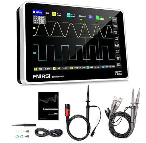 Oniissy 1013D Dual Channel Digital Oscilloscope 100MHz Bandwidth 1GSa/s Sampling with 7-Inch TFT LCD Display, FFT Analysis, USB Data Export, 6000mAh(1013D with P4100)