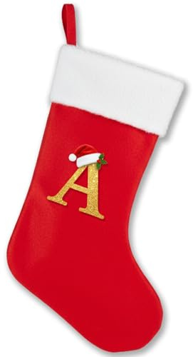 Streetwise Clothing Super Soft Plush Christmas Stockings with Letters – Large Personalised Alphabet Stockings, Red Holiday Stockings for Christmas Decor, Mantel Hanging & Xmas Gifts (A)