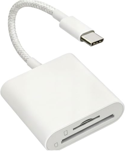[Apple MFi-certifierad] SD-kortläsare för iPhone 15 16 17, kortadapter med USB typ C Micro SD-minne, två kortplatser för iPad/MacBook/Mac, spårkamera Viewer stöder SD/TF-kort (vit)