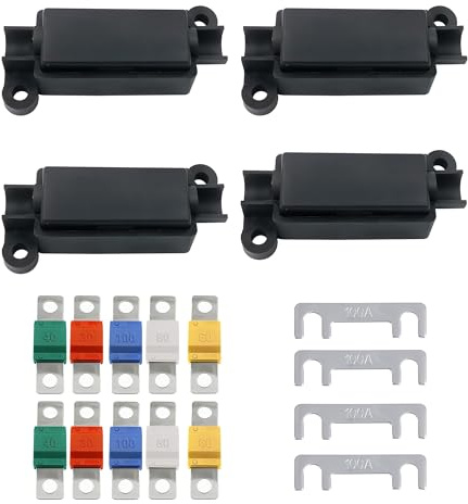 4 PCS Midi Fuse Holders Kit, 10 PCS Mega Fuses 32V 30A-100A Inline Set | High Current Fuse Holder Set, Reliable Inline Protection, Vehicle Electrical Accessories for Cars Trucks Caravans Boats
