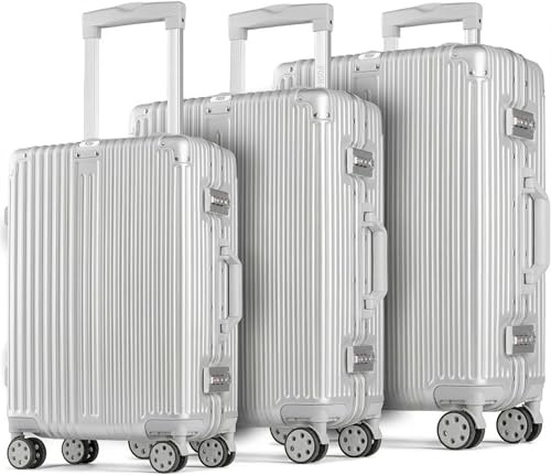 POSH Maleta – Maleta rígida de policarbonato con marco de aluminio – Maleta de viaje de aluminio: equipaje de mano, tamaño mediano, grande – Trolleys con cerraduras TSA dobles y 3 fundas protectoras