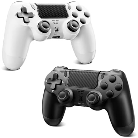 Satevol 2 Pack Controller Wireless per PS-4, Controller di gioco per P4/Pro/Slim/PC, Joystick PS-4 con Doppia Vibrazione e Sensore Giroscopico 6 Assi, Jack Audio 3,5mm, Pannello Touch Nero+Bianco