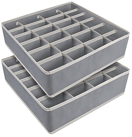 Yorgewd 2 Pack Drawer Organisers Foldable Drawer Dividers Storage Box | Wardrobe/Closet Organisers Storage Box for Socks Ties Belt Underwear (Grey)