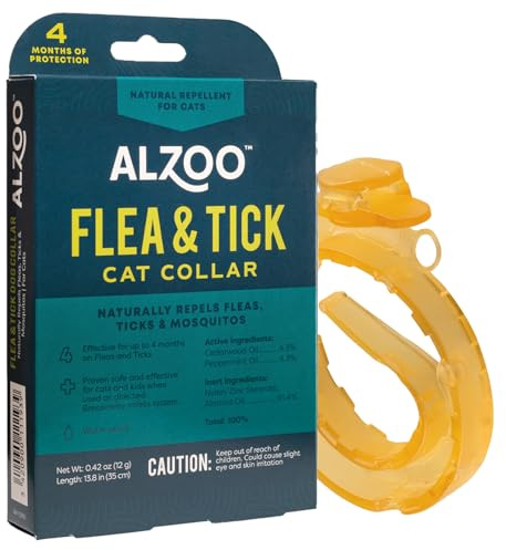 ALZOO Plant Based Flea & Tick Cat Collar, Helps Repel Fleas, Ticks & Mosquitoes, Plant-Based Active Ingredients, Phthalates and PVC Free Up to 4 Months Protection, Single