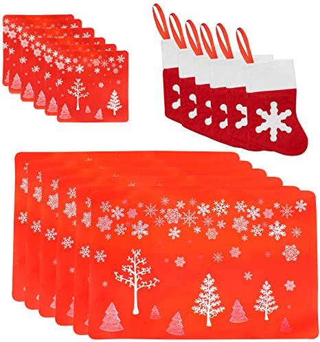 TRIXES Service de table de Noël 18 pièces – Set de table – Décoration – Vaisselle – Motif de Noël – Vaisselle antidérapante – Porte-couverts – Service de table