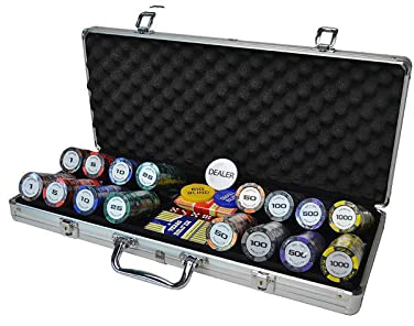 N/A Casino-Poker-Chip-Set, Professionelles Pokerset 14 Gramm Chips mit Nennwerten, für Blackjack Gambling Game Night,500pcs (Silver Aluminum Box)