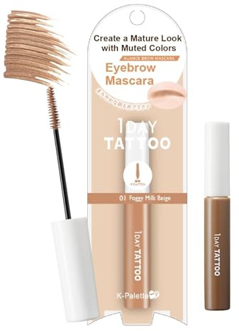 K-Palette Eyebrow Gel, Longwear Brow Color Mascara with Natural Effects, Easy-to-Use Brow Makeup Brush for Defined Eyebrows, Blonde, Foggy Milk Beige