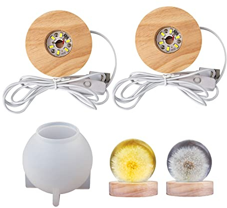 YWNYT Molde redondo de silicona con soporte de lámpara de resina epoxi moldes con base de lámpara luminosa LED de madera Bola de cristal Luz nocturna Molde de artesanía Regalos óptimos