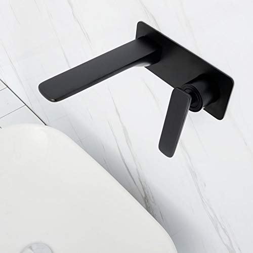 Grifo de lavabo de baño de latón negro mate, grifo mezclador frío y caliente montado en la pared, grifo de lavabo de doble orificio de una sola manija