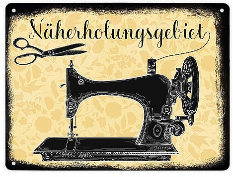 Näherholungsgebiet witziges Metallschild XL in 21x28 cm für alle die gerne Nähen Blechschild für Näherinnen mit alter Nähmaschine und einer Vorliebe für Stoffe und Kleider
