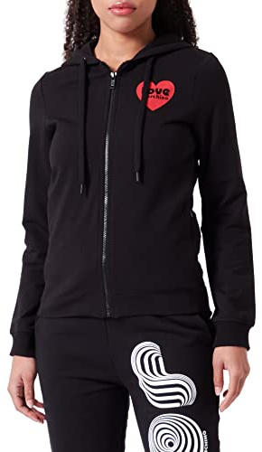Love Moschino Chaqueta con Cremallera y Capucha, Negro, 46 para Mujer