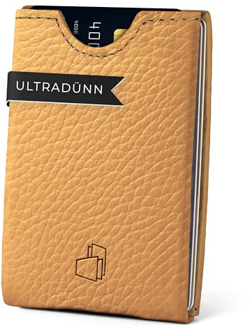 W4LLET® Kartenetui, Strukturleder Caramel | Echtleder, Premium RFID Schutz | Handgefertigt in Deutschland | Ultra dünn, Slim Wallet