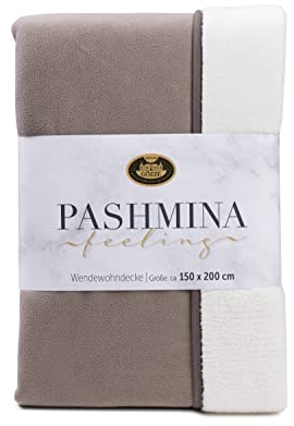 Gözze - Gemütliche Kuscheldecke, Pashmina Feeling, Wendbar, 460 g/m², 150 x 200 cm - Schlamm