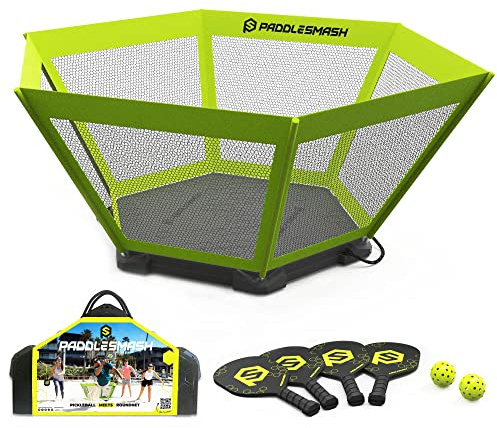 PaddleSmash - Pickleball Yard Game, As Seen on Shark Tank - Beach, Backyard, Lawn, Outdoor Activities for Adults and Family - Easy Assembly, Includes 4 Paddles, 2 Balls & Case