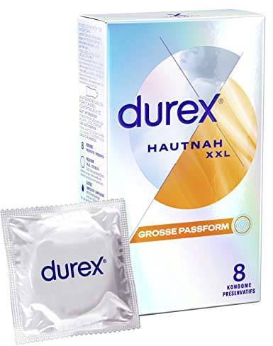 Durex Hautnah XXL Kondome – Ultra dünn, mit großer anatomischer Easy-On-Form & mit Silikongleitgel befeuchtet – 8er Pack (1 x 8 Stück)