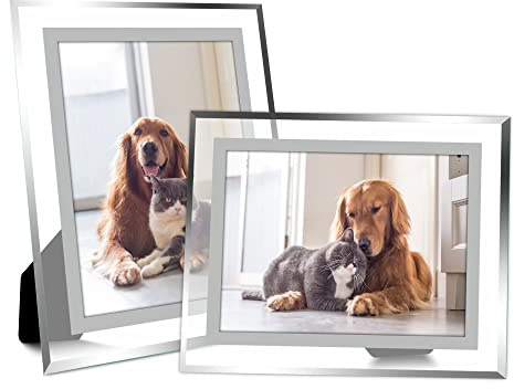 Vienrose 5x7 Picture Frame Set of 2, Clear Glass Photo Frames with Silver Edge, Horizontal or Vertical Display for Tabletop, Desk, Home, Office Decoration