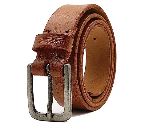 Deneau London Genuine Leather Belt for Women, Handmade for Jeans and Casual Wear, Handstitched Buckle, Luxury Gift Box, Fashionable Retro Vintage (Tan, Medium)