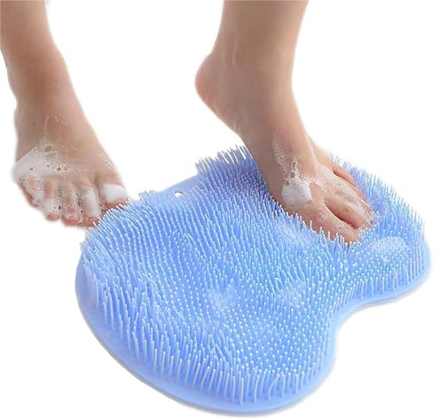 FENGCHUANG Fußbad Wäscher, Massagegerät Dusche mit Saugnapf Silikon, Fußbürste Fußmassagegerät, Badebürste Body Scrubber, rutschfest Massage Matte zum Reinigen und Massieren der Füße (Blau)