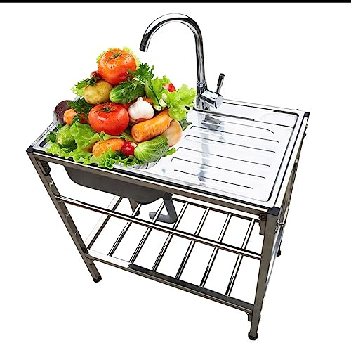 Lavello da Cucina Indipendente Lavandino da Esterno Acciaio Inox Lavello da Cucina con Ripiano di Stoccaggio con Rubinetti e Filtro per Ristoranti Bagni Garage Magazzini Interni Esterni. (Color : Hot
