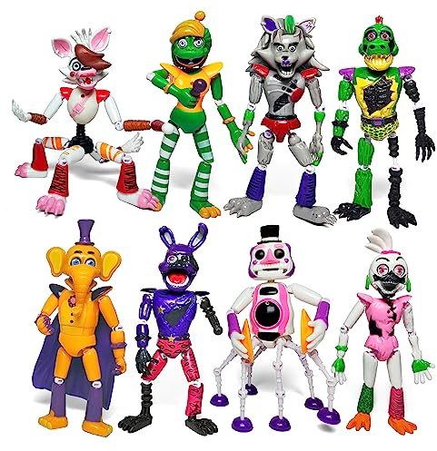 Toysvill 8 pcs Inspired by Game Five Night Toys | Ultimate Custom Night Collection | FNAF Action Figure [Withered Bonnie, Orville, Mangle, Gator, Happy Frog, Roxanne Wolf, Chica, and Music Man]