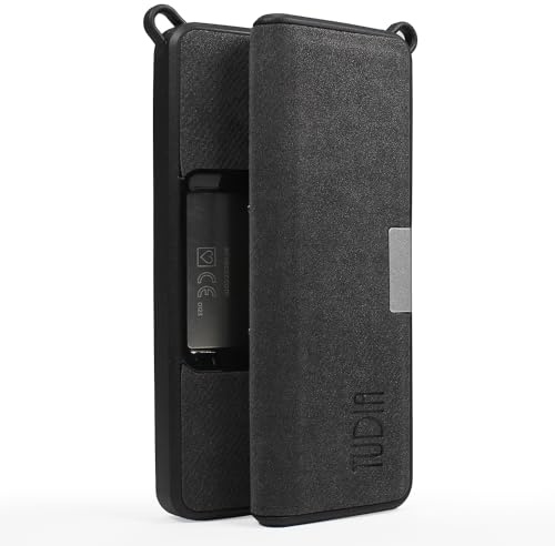TUDIA Reise Ledertasche Kompatibel mit KardiaMobile 6L Hülle, Strapazierfähiges Leder Magnetverschluss mit Schlüsselhalter Leichte Schlanke Ganzkörper-Schutzhülle Tragetasche (Schwarz)