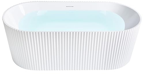 Vasca moderna freestanding ovale 170 x 80 cm Acrilico finitura scanalata Bagno Bianco opaco