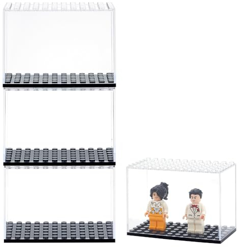 FINGERINSPIRE 4 Stück Vitrine Für Minifiguren 95x69x47 mm Stapelbare Modellvitrine Kunststoffvitrine Mit Sockel Transparente Bausteinboxen Für Miniatur Actionfiguren Bausteine