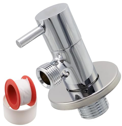 AERZETIX - C74942 - Valvola d'arresto ad angolo 1/2x3/8 con rosetta e guarnizione in PTFE - in ottone e rivestimento nichelato - raccordo rubinetto acqua potabile sanitaria lavello bagno cucina