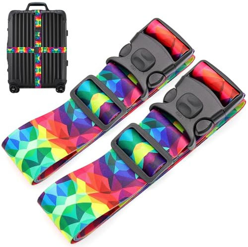 MOTONG Lot de 2 sangles de bagage réglables de 200 cm pour valise, sangles de bagages personnalisées, ceintures épaisses avec boucle à dégagement rapide Camouflage