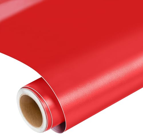 Prime Vinyl Matte Metallic Permanent Vinyl, 12 x 6 FT Red Vinyl for All Cutting Machines, Self Adhesive Vinyl for Craft, Signs, Stickers, Scrapbooking, Car Decals