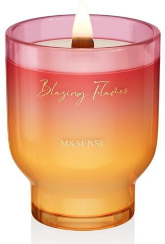 M&SENSE Grandi Candela Profumata 470g Fiamme Ardenti con Stoppino Scoppiettante, 110H Dura, Cera di Soia Non Tossico Aromaterapia Candele, Vetro Design Room Decor, Regalo di Lusso per Donne/Natale