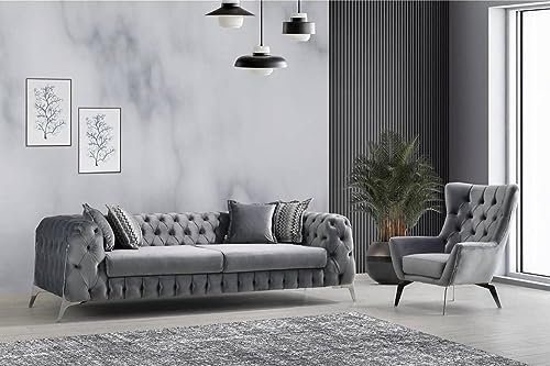 Italienskt sammetstyg Chesterfield hörnsoffa set skräddarsydda sängar 3-sits + 2-sits stålram