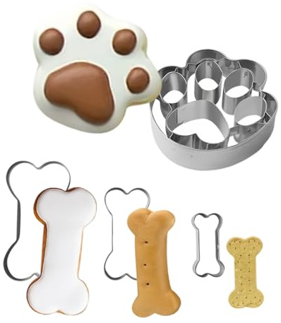 Juego de 4 Cortadores de Galletas de Perro, Cortadores de Galletas de Patas y Huesos, Moldes para Herramientas de Repostería de Acero Inoxidable para Hornear Galletas o Golosinas