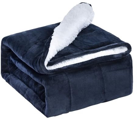 Sivio Bed Blanket 5,5 kg, Ultra Fluffy Warm Sherpa & Cozy Plush Flannel Fleece, Double Queen Size Thick Winter Bed Blanket 120 x 180 cm, Navy Blue