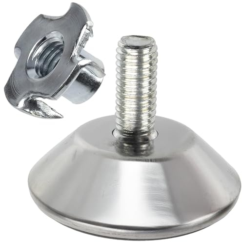 AERZETIX - Kit di 4 Piedini Regolabili M8 Ø40 + 4 Dadi a Ragno M8x11 per Legno in Plastica e Acciaio Nero e Argento | Accessori per Livellamento e Montaggio Mobili