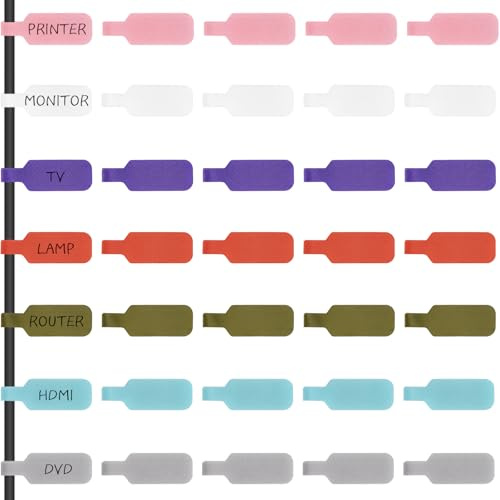 35 Stück Kabelbeschriftung, Mehrfarbig Kabel Beschriftung Nylon Kabeletiketten Kabelmarkierung Wiederverwendbare Kabelbeschriftung Klettverschluss Kabelmarkierer 7 Farben 20mm x 40mm