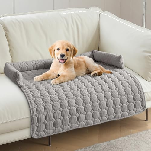 Meenewching Hundsäng, 75x75cm, mjuk tvättbar hundsoffa, hundfilt med kant, soffskydd, fluffigt antislipad hundkudde för små och medelstora hundar och katter, ljusgrå
