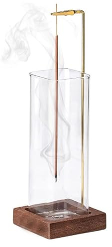 Incense Holder, Wooden Incense Holder With Glass Ash Catcher, Anti Ash Incense Burner With Cleaning Brush, Elegant Home Decor for Meditation Yoga Spa and Reading Room