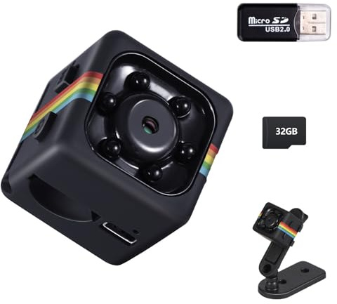 Bextgoo Mini Telecamera Senza Wifi, 1080P FHD Telecamera Spia con Scheda di TF da 32 GB, Microcamera Senza Fili Videocamera Sorveglianza Per Auto/Casa/Esterna/Interna(Nero)