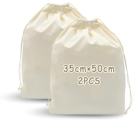 Hyacinthy Pack de 2 bolsas de lona de algodón, bolsas de lavandería con asas y cierre de cordón, reutilizables, bolsas de almacenamiento para cestas, bolsas de repuesto para bolsa de deporte